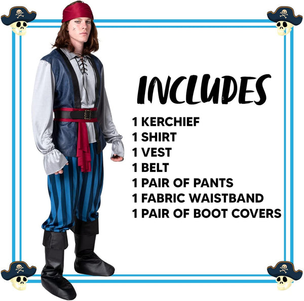 Men Blue Pirate Costume - Adult