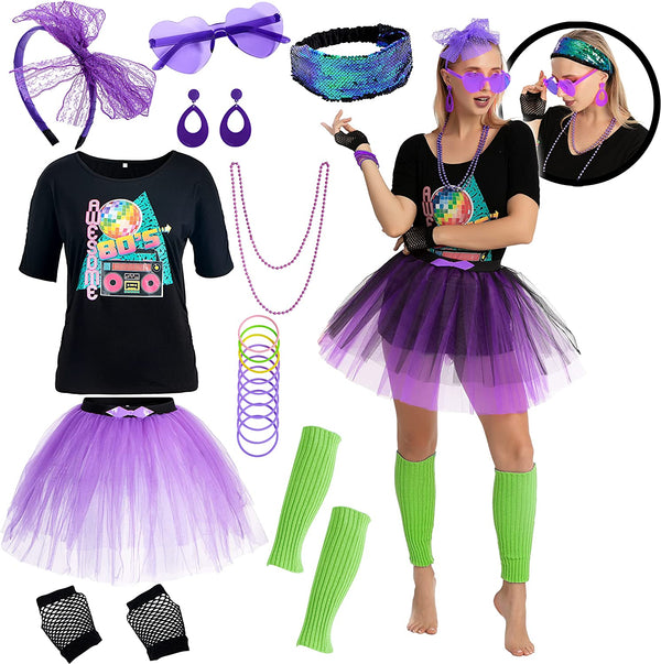Women 80's Purple Costume Set - Adult