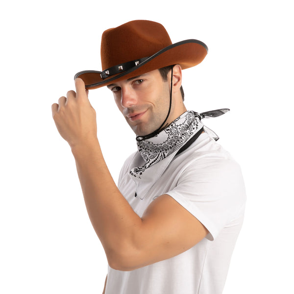 Brown Cowboy Hat with 3 Bandanas