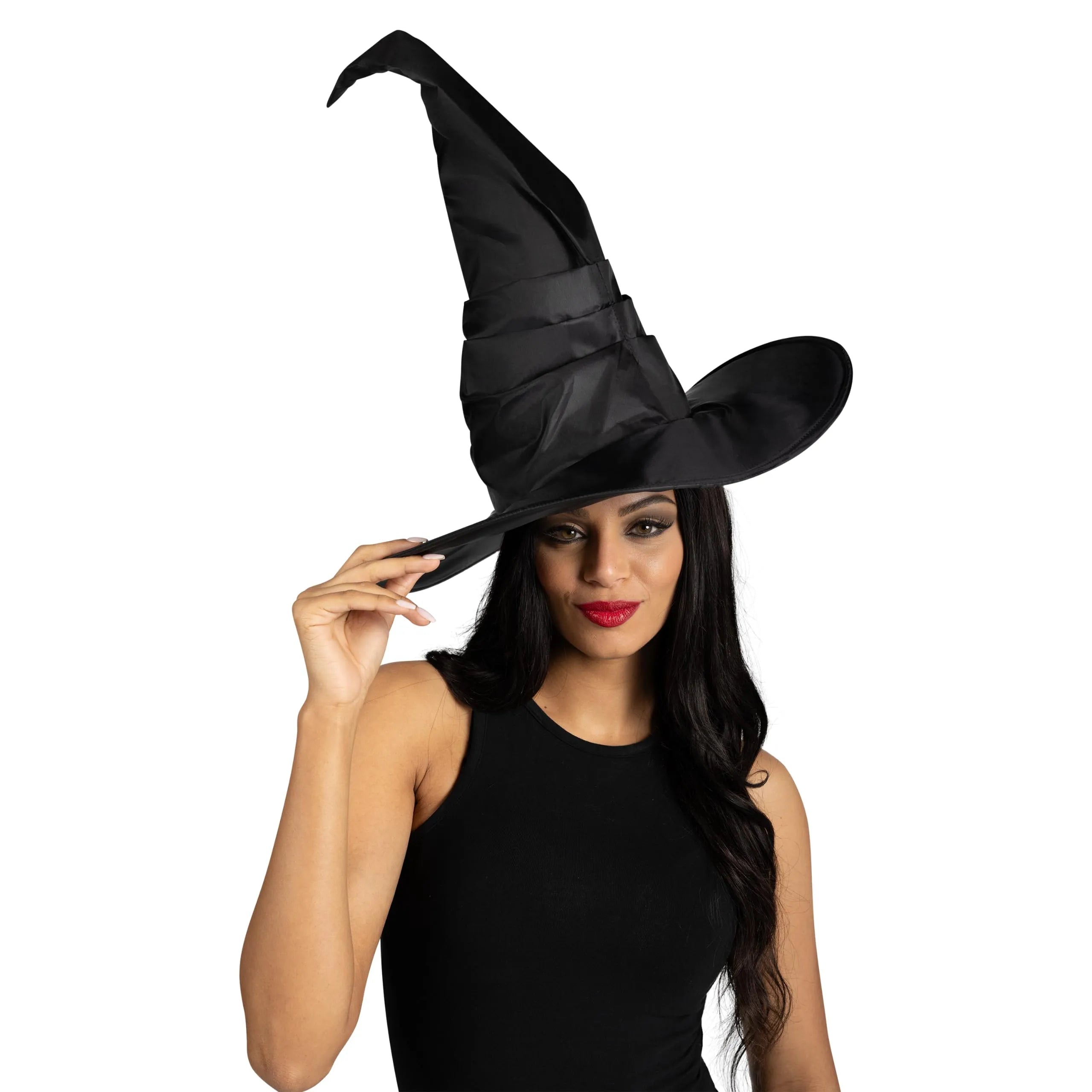 Women\'s Large Satin Witch Hat Halloween Costume Accessory Black Adult Black Wide Brim Witch Hat main image 4