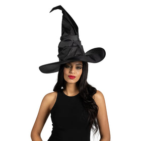 Black Large Ruched Witch Hat, Satin Witch Hat for Women