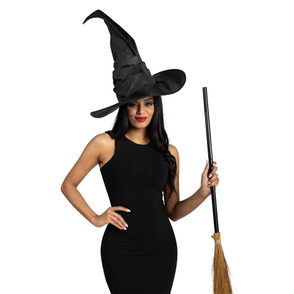 Black Large Ruched Witch Hat, Satin Witch Hat for Women