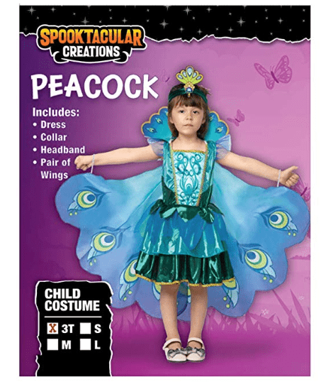 Peacock Dress with Feather Wings and Headband for Girls - Spooktacular Creations