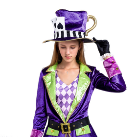 Crazy Mad Hatter Purple Victorian Circus Costumes for Women Cosplay- Adult