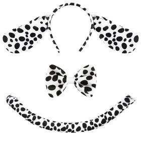 Dalmatian Dog Costume Set with Black and White Dog Ears Headband, Bow Tie, Puppy Tail for Kids