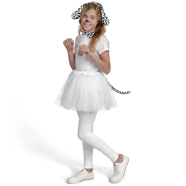 Dalmatian Dog Costume Set with Black and White Dog Ears Headband, Bow Tie, Puppy Tail for Kids