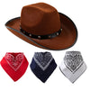 Brown Cowboy Hat with 3 Bandanas