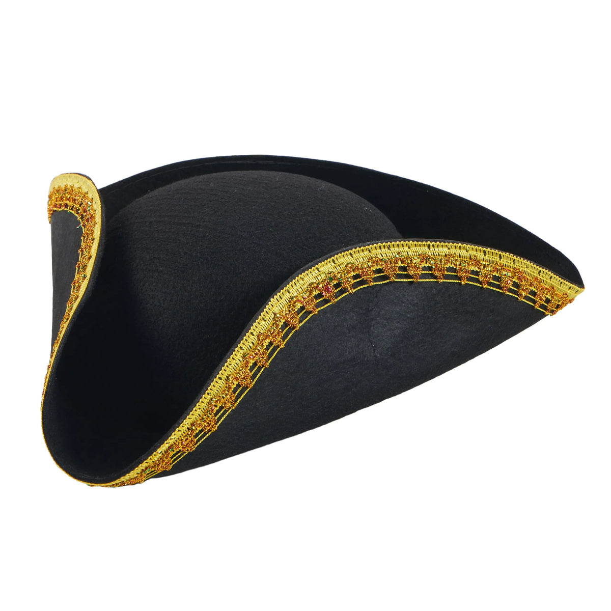 Halloween Black Pirate Hat Colonial Tricorn Hat With Gold Trimming Fo halloween-black-pirate-hat-colonial-tricorn-hat-with-gold-trimming-fo