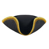 Halloween Black Pirate Hat, Colonial Tricorn Hat with Gold Trimming for Adults