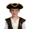 Halloween Black Pirate Hat, Colonial Tricorn Hat with Gold Trimming for Adults