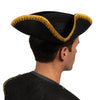 Halloween Black Pirate Hat, Colonial Tricorn Hat with Gold Trimming for Adults
