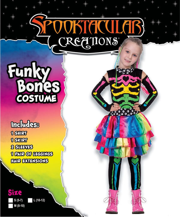 Funky Bones Colorful Skeleton Deluxe Costume for Girls Cosplay