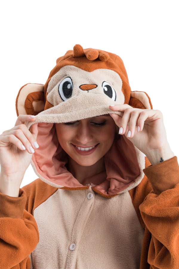 Unisex Adult Pajama Plush Onesie Monkey Animal Costume - Spooktacular Creations