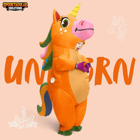 Inflatable Full Body Orange Unicorn Air Blow Up Halloween Costumes