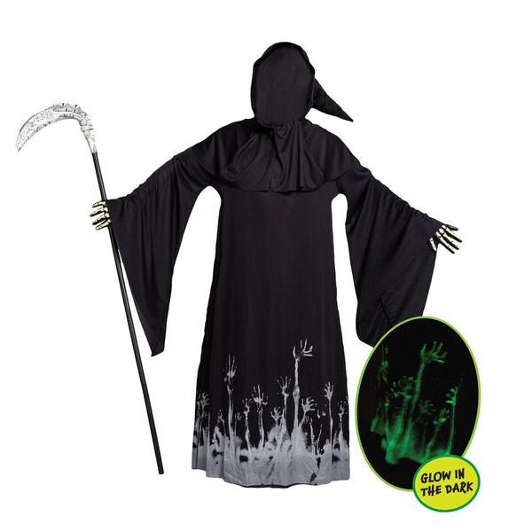 Grim Reaper Scary Skeleton Halloween Costumes with Glow Pattern for Men - Spooktacular Creations