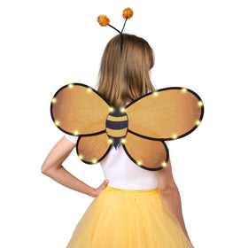 Light Up Honey Bee Wings and Bee Antenna Headband Costume Accessories for Women, Girls