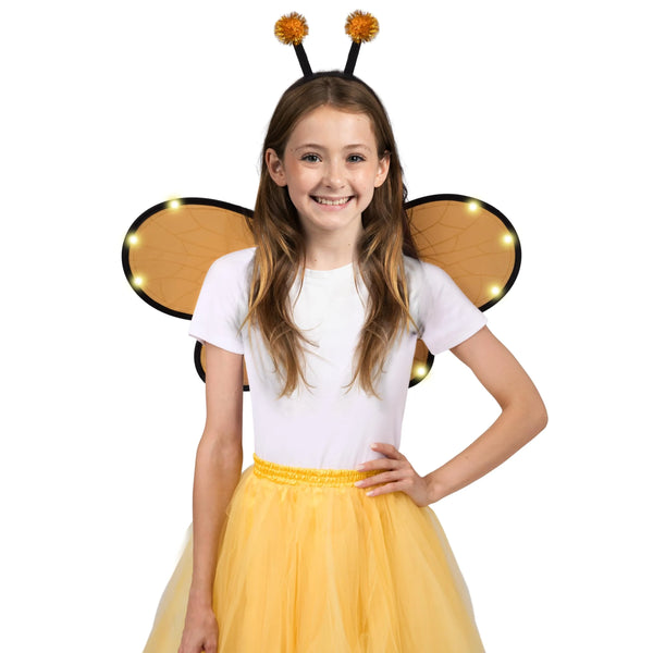 Light Up Forager Bee Wings and Bee Antenna Headband Costume Accessories for Women, Girls