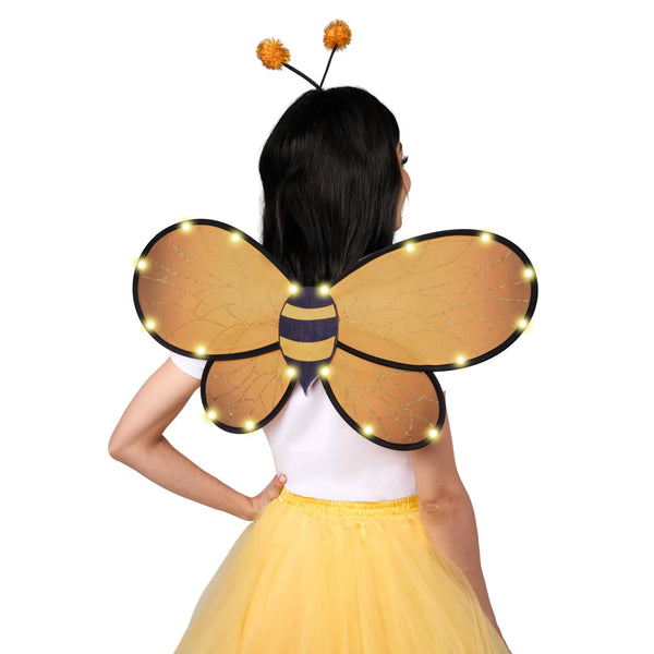 Light Up Forager Bee Wings and Bee Antenna Headband Costume Accessories for Women, Girls
