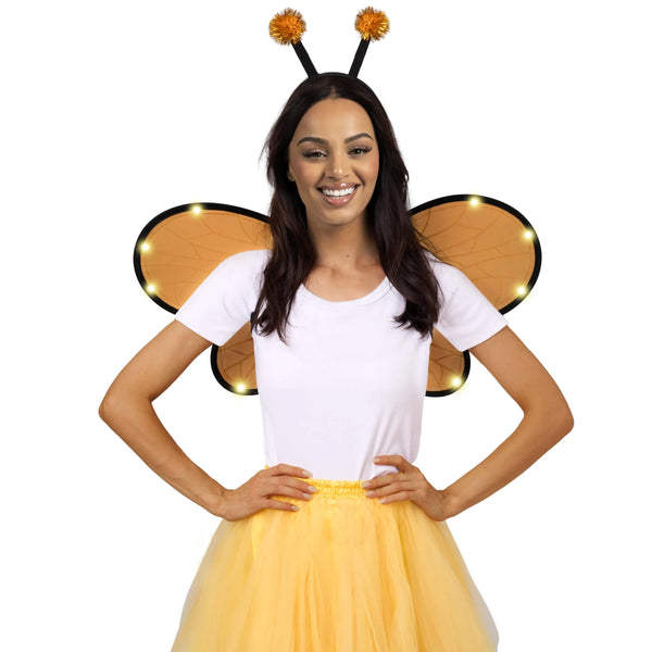 Light Up Forager Bee Wings and Bee Antenna Headband Costume Accessories for Women, Girls