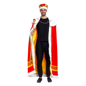 Regal King Royal Robe Cosplay Costume Set with King Crown and Scepter Red - Adult