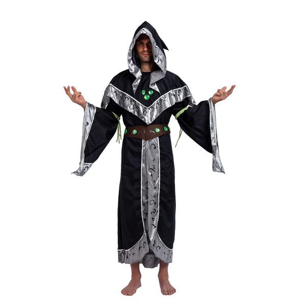 Mystical Dark Sorcerer Medieval Warlock w/Glow Arm Strings Halloween Costumes for Men - Spooktacular Creations