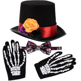 Day of the Dead Cosplay - Short Gloves, Men's Hat, Bow Tie