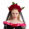 Day of the Dead Cosplay - Headband with Rose and Veil, Face Tattoo