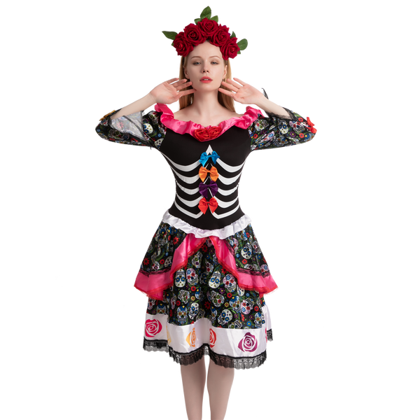 Day of the Dead 2 - Headband with Rose, Face Tattoo