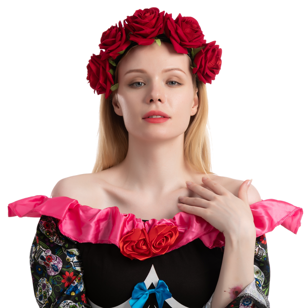 Day of the Dead Cosplay - Elastic Headband with Rose, Face Tattoo