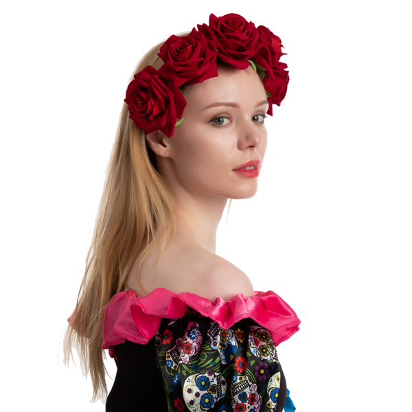 Day of the Dead Cosplay - Elastic Headband with Rose, Face Tattoo