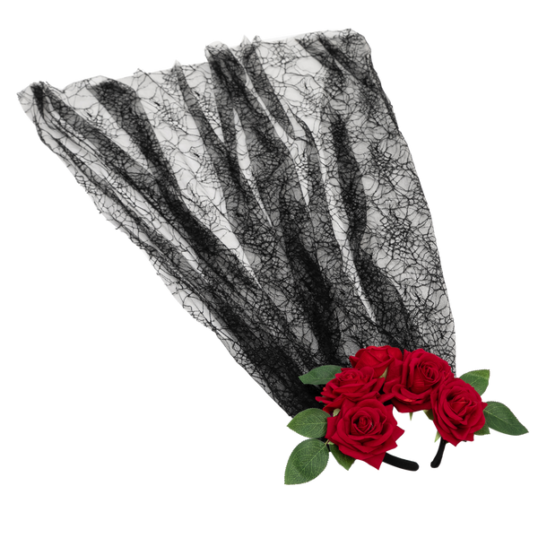 Day of the Dead Cosplay - Headband with Rose and Veil, Face Tattoo