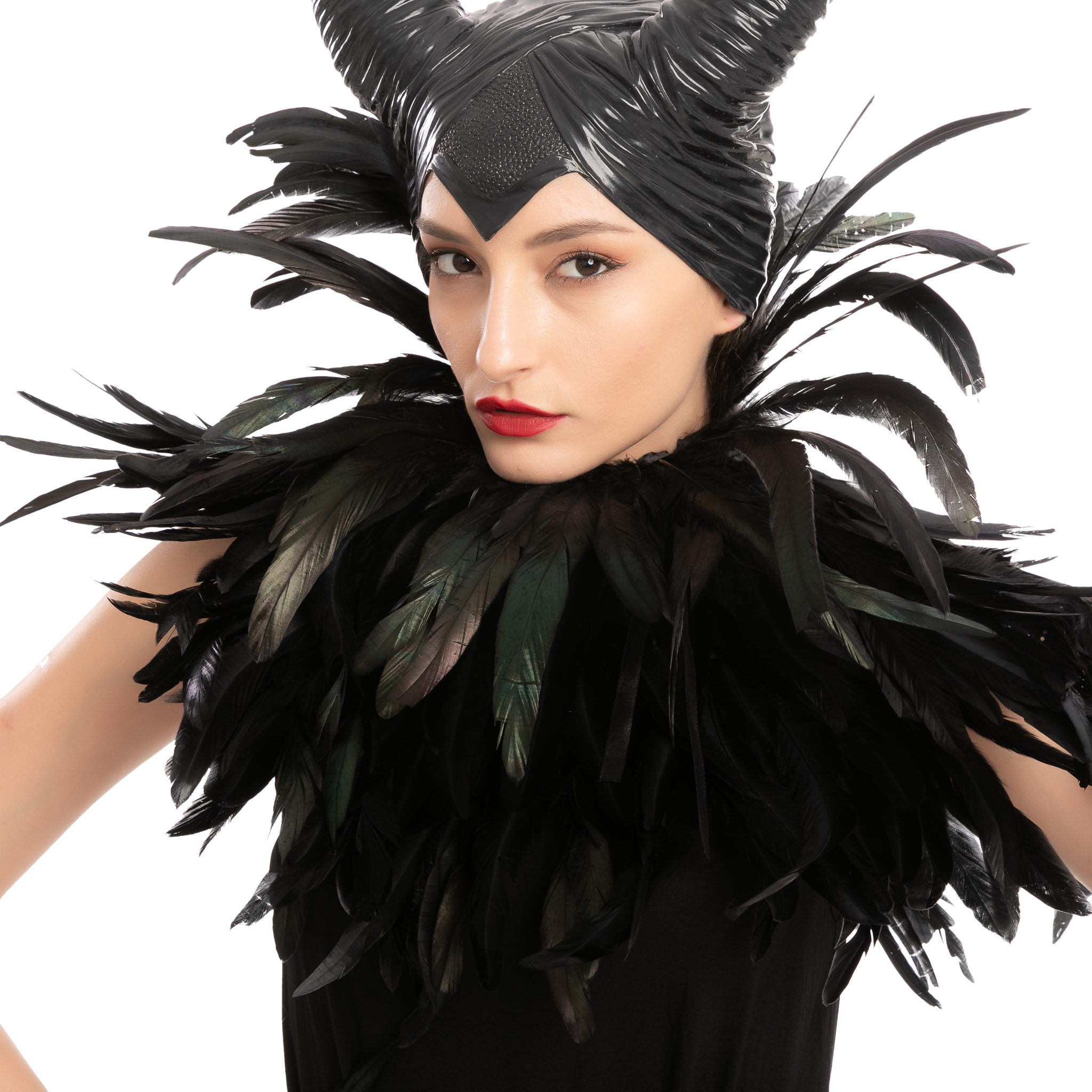 Black Queen Cosplay Accessories with Horn, Shawl, & Cuff