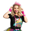 Pink 80s Halloween Accessory Set with Lace Headband, Earrings, Fishnet Gloves, Bracelets, Necklace