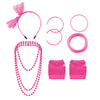 Pink 80s Halloween Accessory Set with Lace Headband, Earrings, Fishnet Gloves, Bracelets, Necklace