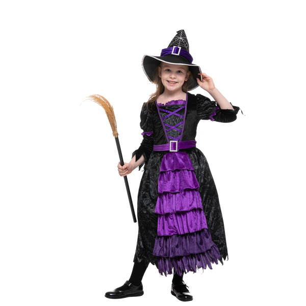 Purple Witch Costume with Spider Web Skirt - Child
