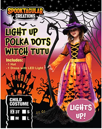 LED Light Up Polka Dots Witch Tutu Costume For Role Play Cosplay- Child