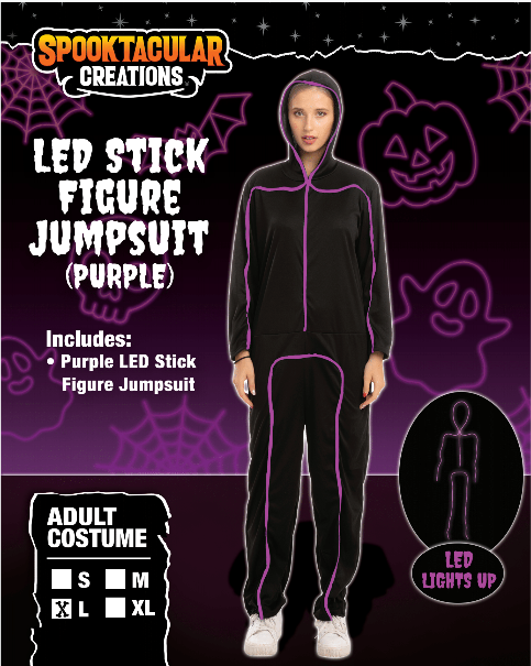 Purple LED Stick Figure Costume LED Stickman Costume - Adult