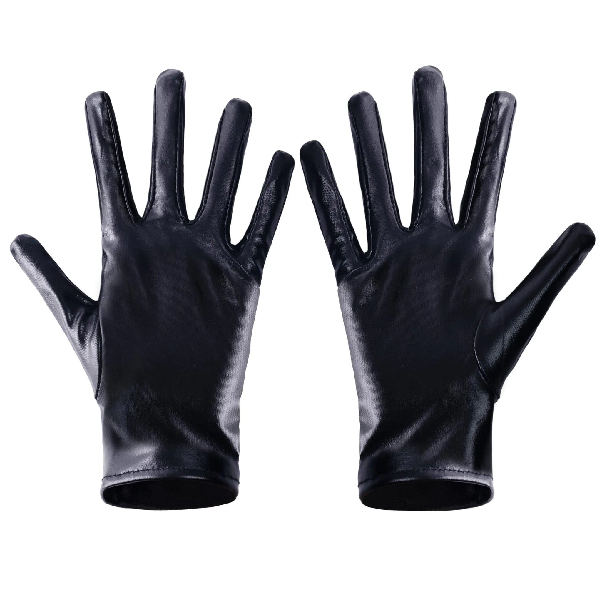Unisex Shiny Black Metallic Gloves for Adult, Kids, Halloween Costume