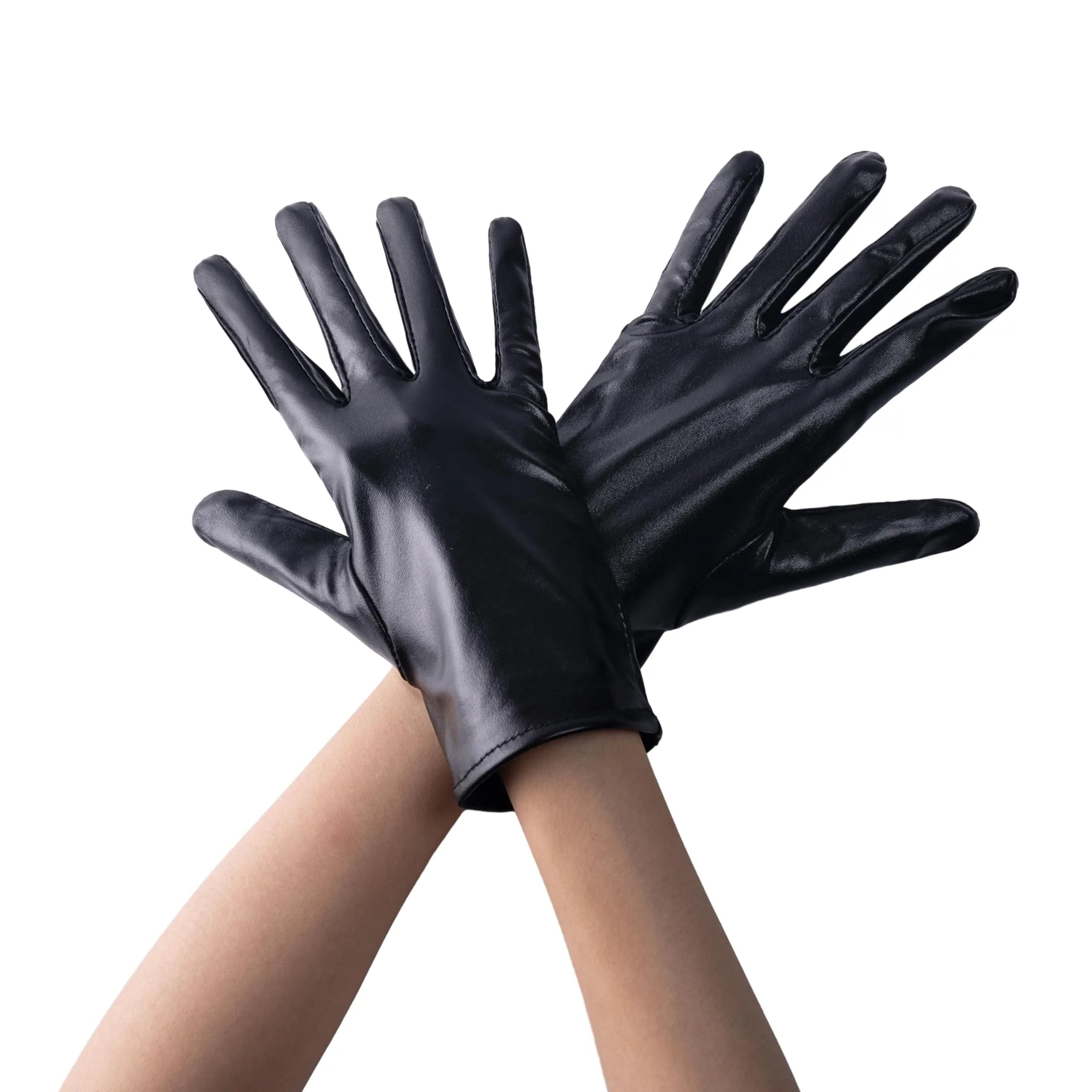 metallic handschuhe Unisex Shiny Black Metallic Gloves for Adult, Kids, Halloween Costume