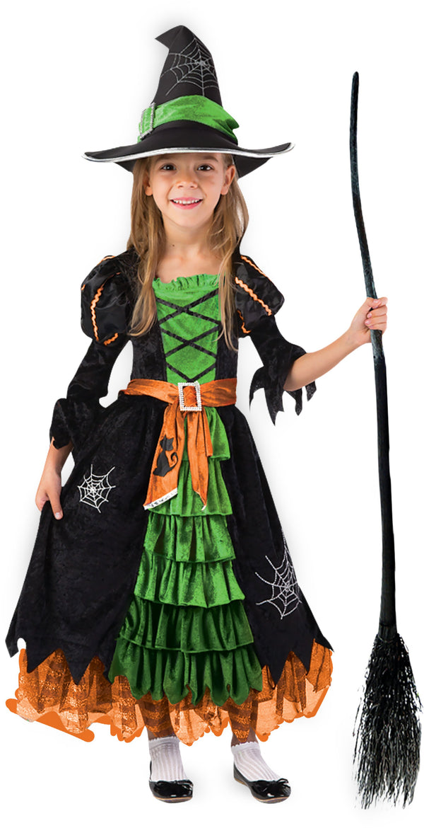 Fairytale Green Cute Witch Dress Halloween Costume Deluxe Set with Hat for Girls - Spooktacular Creations