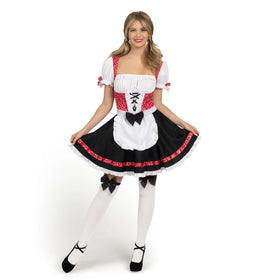 Women German Oktoberfest Costume Set, Black and Red German Beer Girl Dress