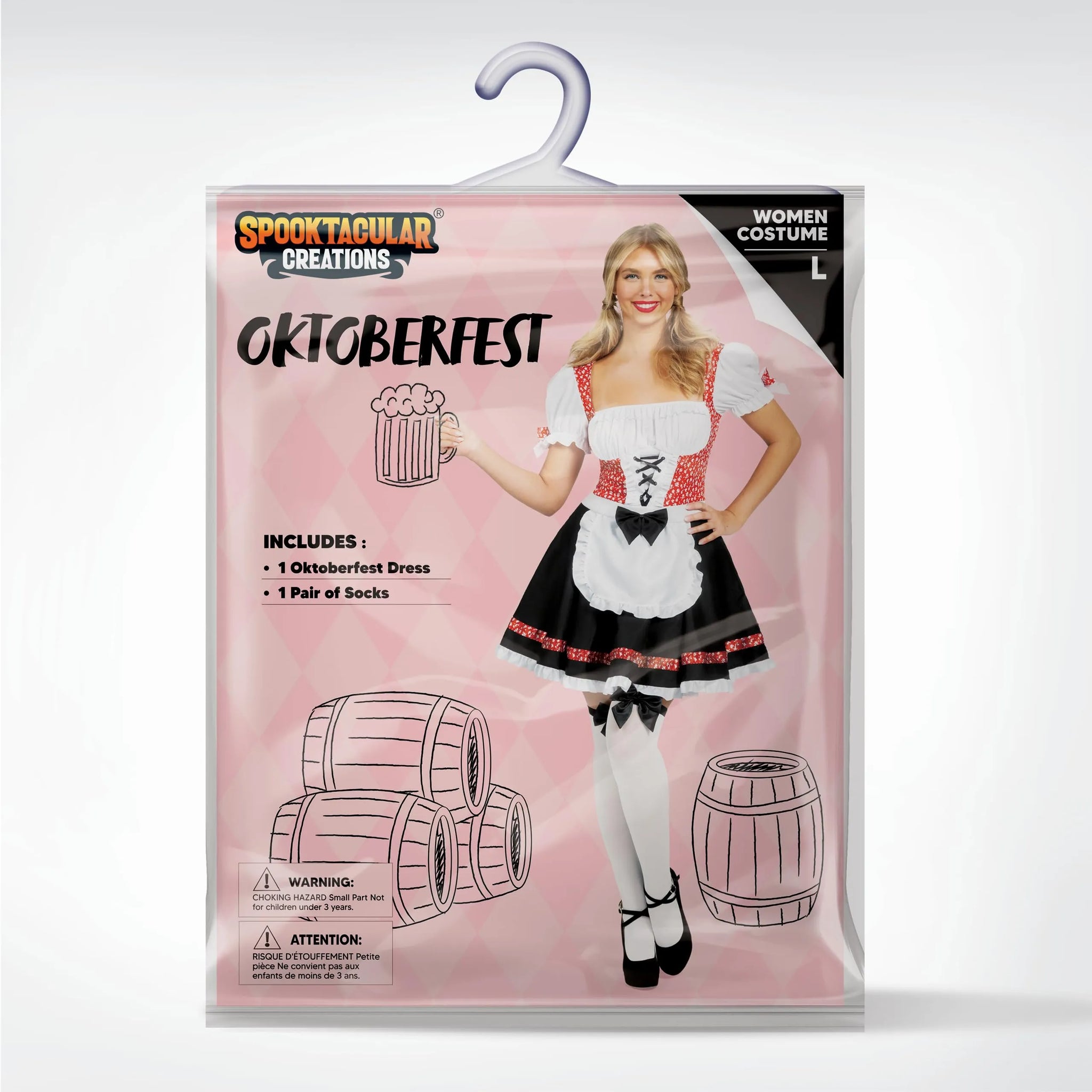 Women German Oktoberfest Costume Set, Black and Red German Beer Girl Dress, M