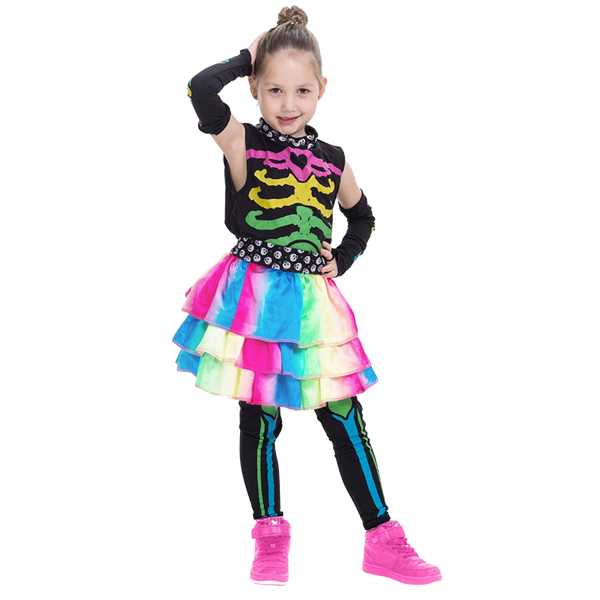 Funky Bones Colorful Skeleton Deluxe Costume for Girls Cosplay