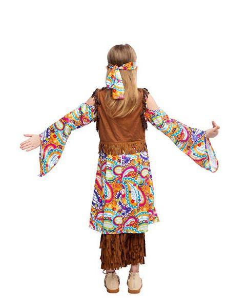 Peace Love 60s/70s Happy Hippie Girl Costume with Hippie Accessories for Kids - Spooktacular Creations