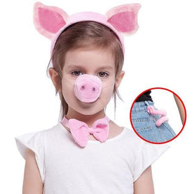 Pink Animal Costume Accessories Set with Pig Nose, Ears, Bowtie and Tail for Cosplay Party, Farm Theme Dress Up, Classroom Role Play