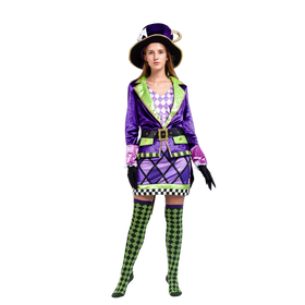 Crazy Mad Hatter Purple Victorian Circus Costumes for Women Cosplay- Adult
